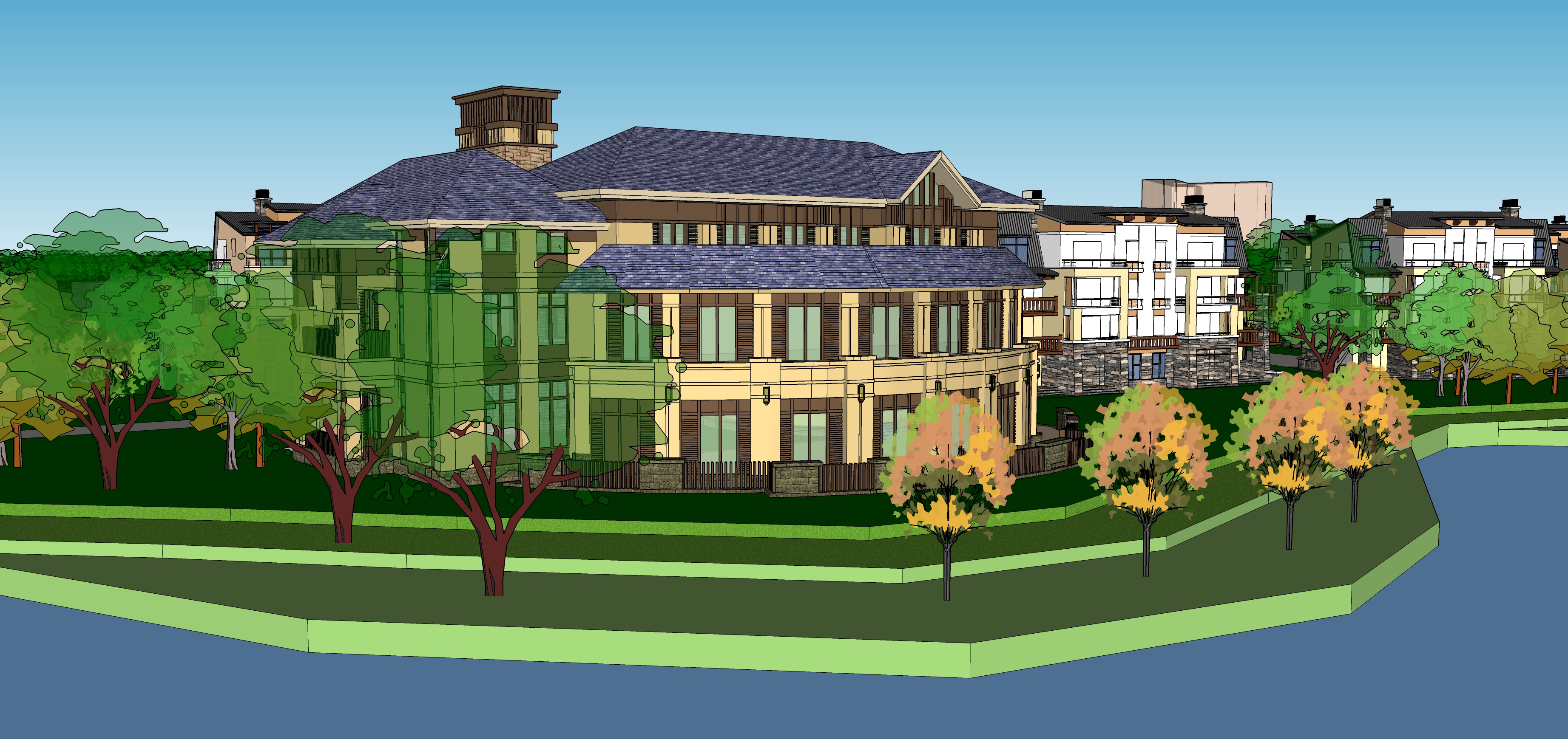 中式院落与欧式别墅群住宅规划方案sketchup模型