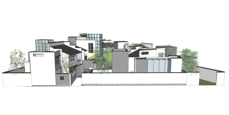 中式风格别墅住宅群体建筑sketchup模型