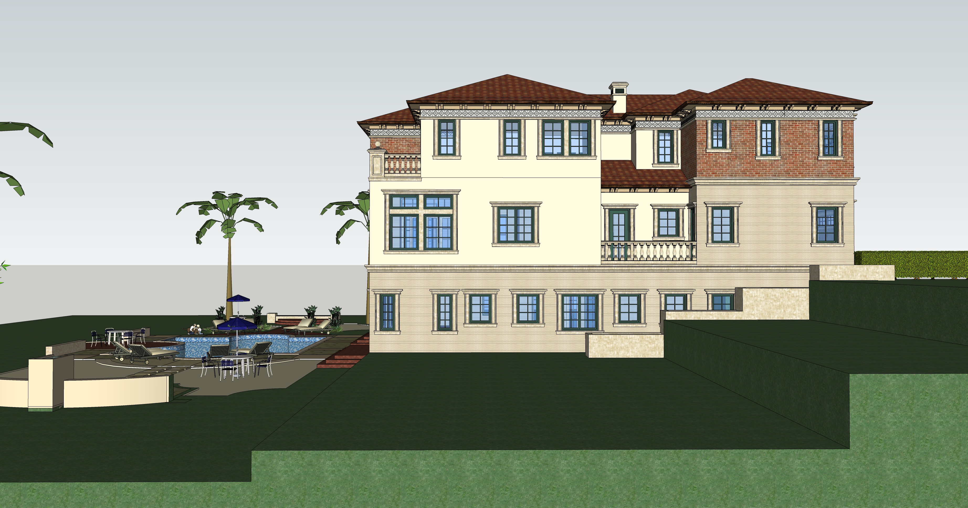 西班牙风格独栋别墅住宅sketchup模型