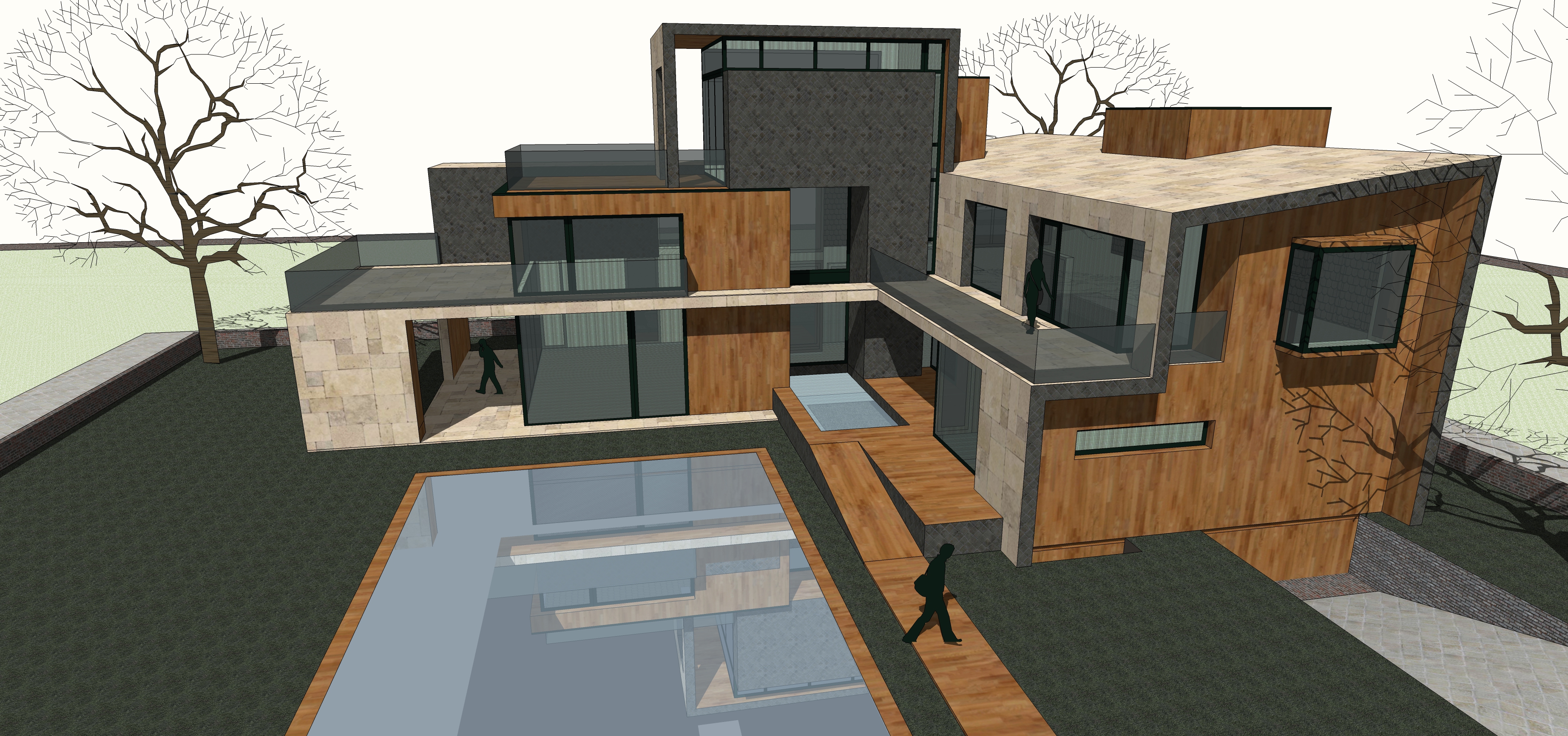 现代主义风格三层别墅住宅sketchup模型