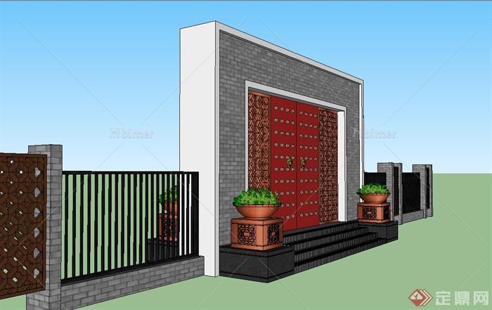 古典中式風格 大門圍牆設計su模型[原創]