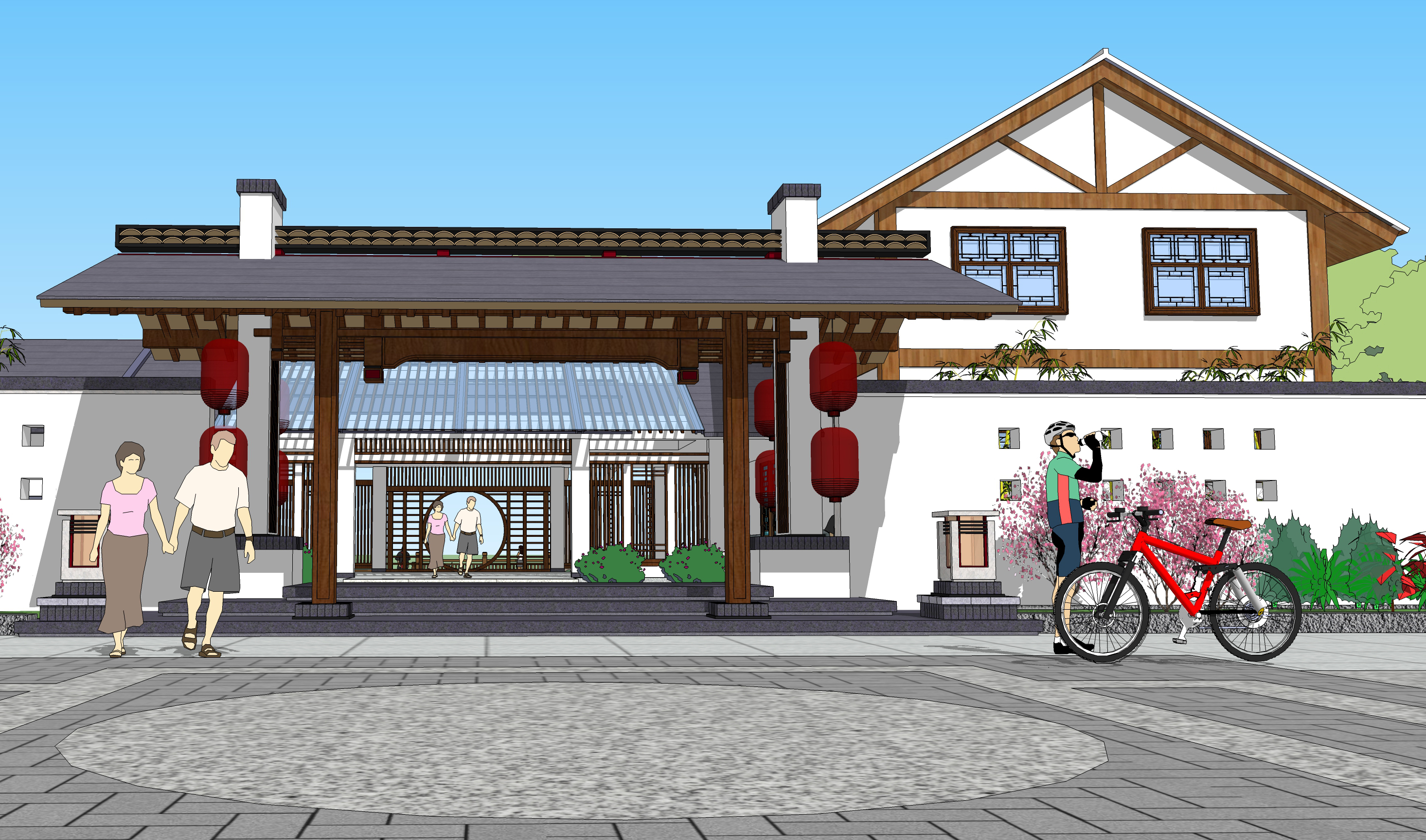 新中式风格古建驿站sketchup模型