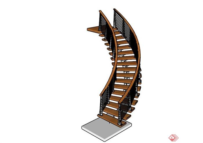 现代弧形木楼梯su模型