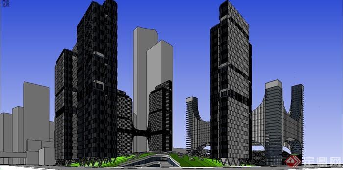 某精细现代风格城市综合体建筑设计SU模型[原创]