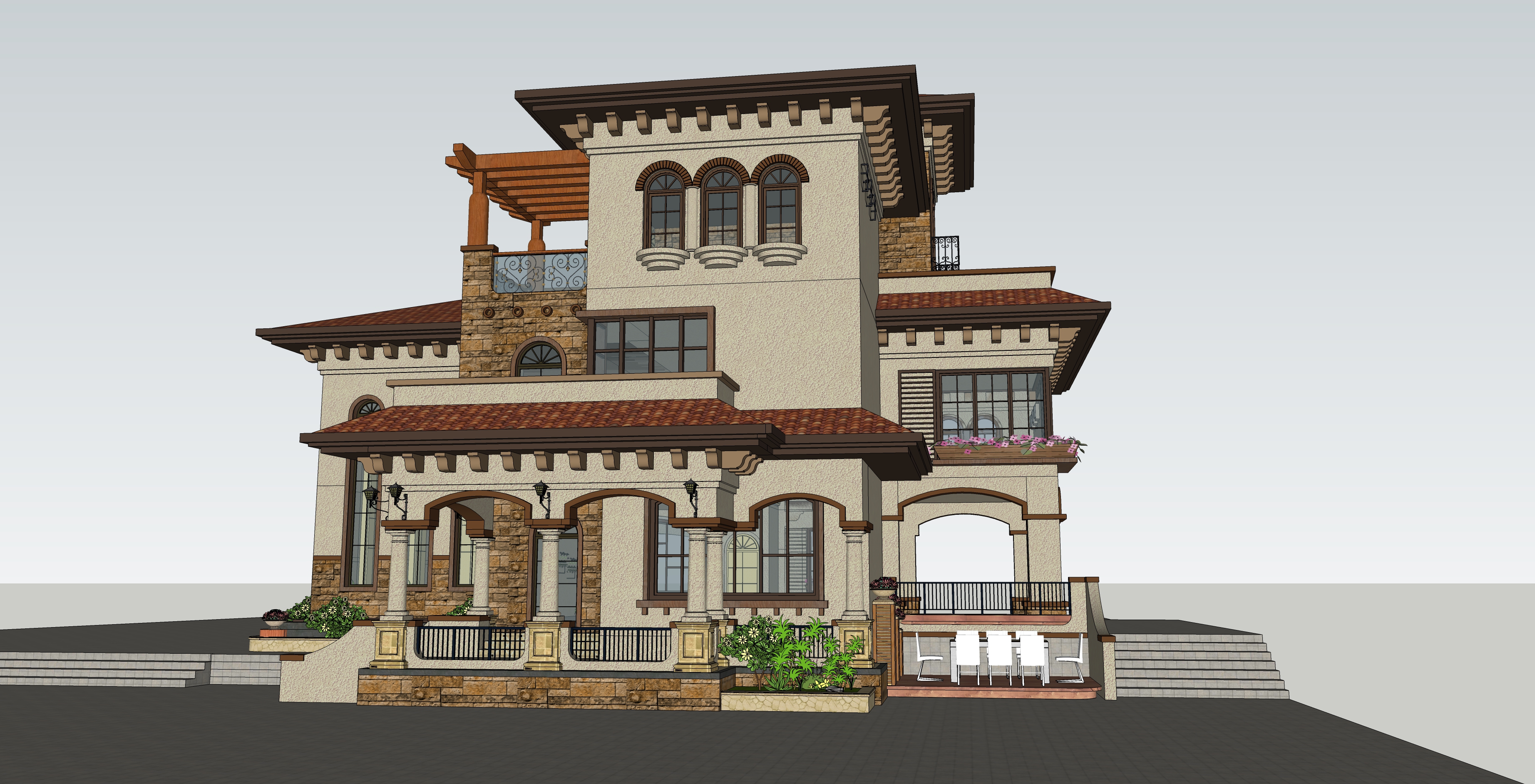 欧式风格别墅单体建筑方案sketchup模型