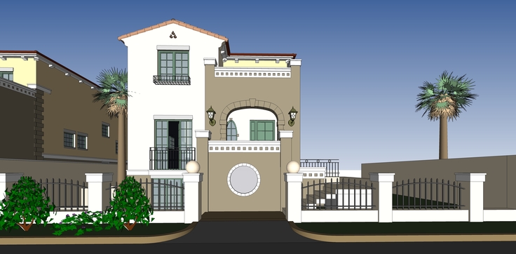 托斯卡纳风格独栋别墅方案sketchup模型