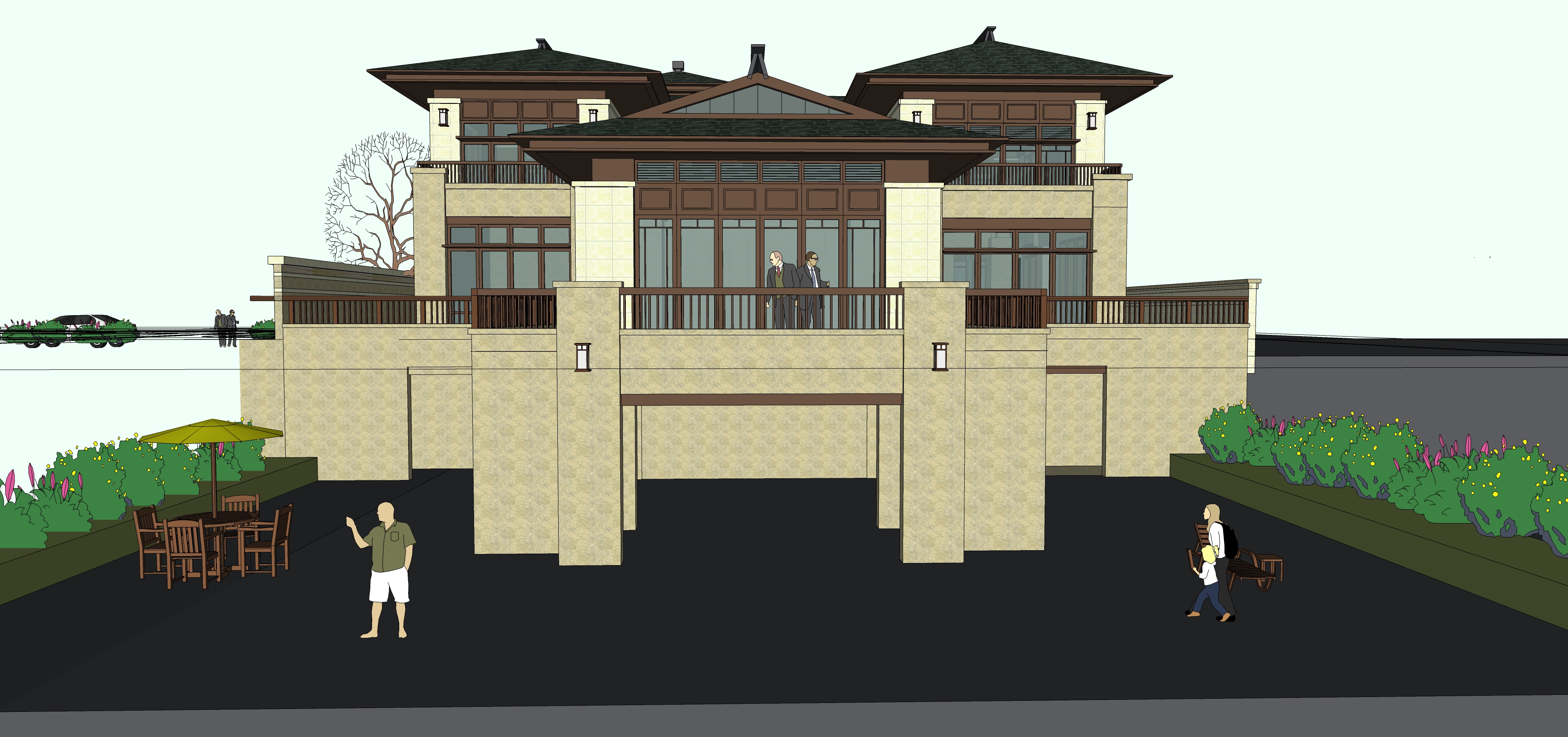 中式风格独栋别墅住宅设计方案sketchup模型