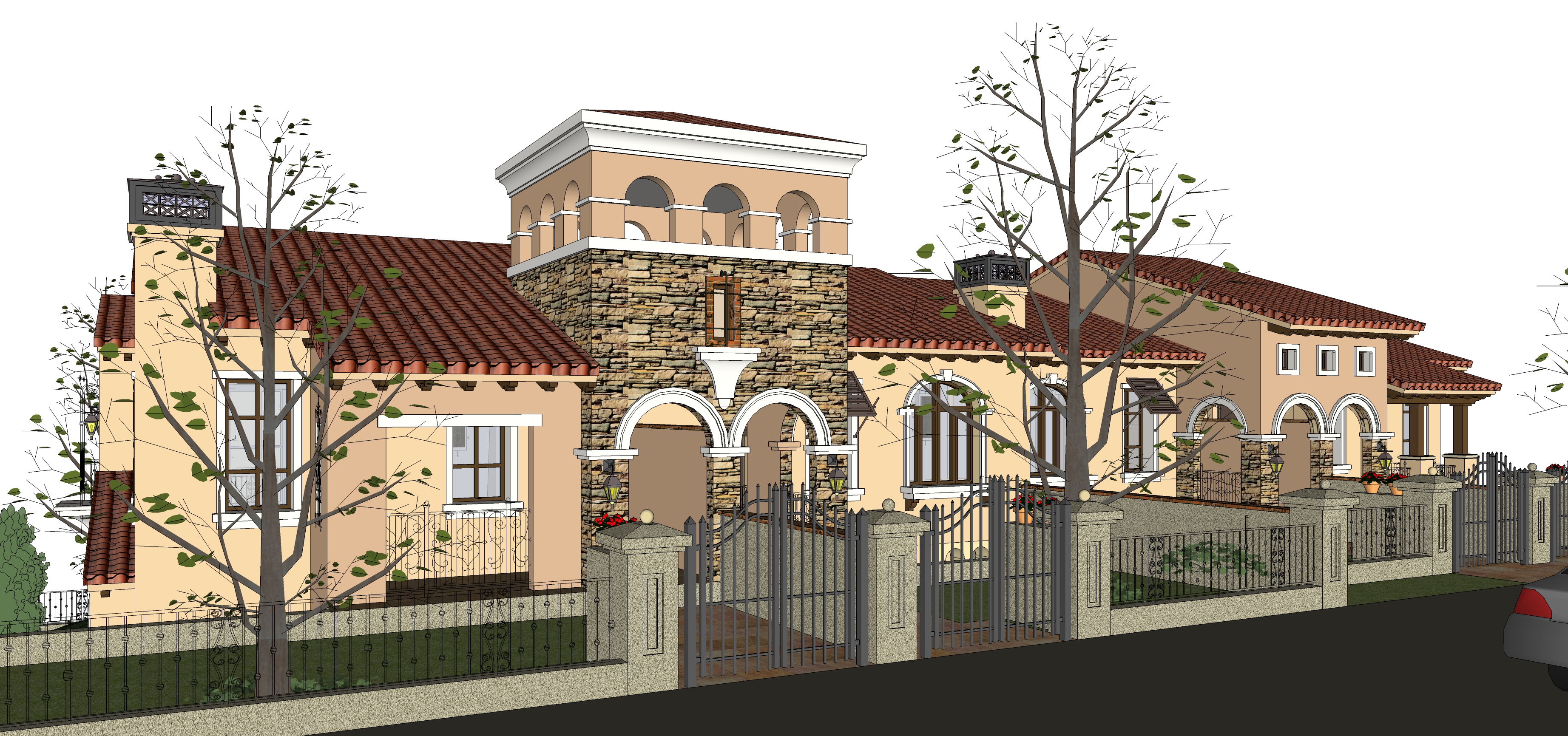托斯卡纳风格联排别墅住宅建筑sketchup模型
