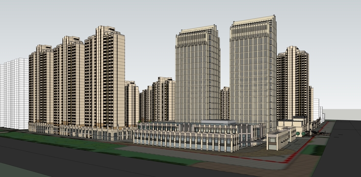 新古典风格超高层住宅小区规划sketchup模型