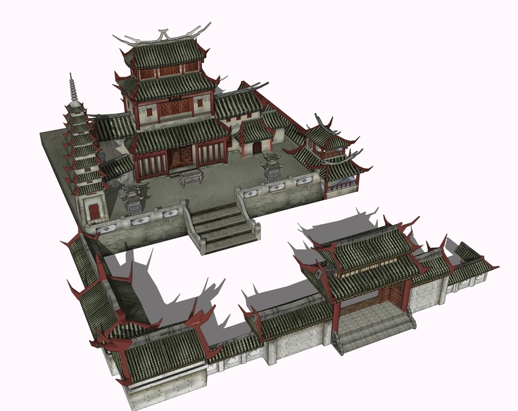 中式寺庙古塔建筑设计方案sketchup模型