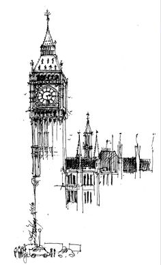 手绘1990年的伦敦大本钟