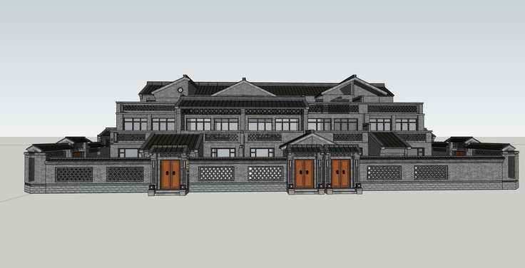 中式风格住宅院落建筑sketchup模型