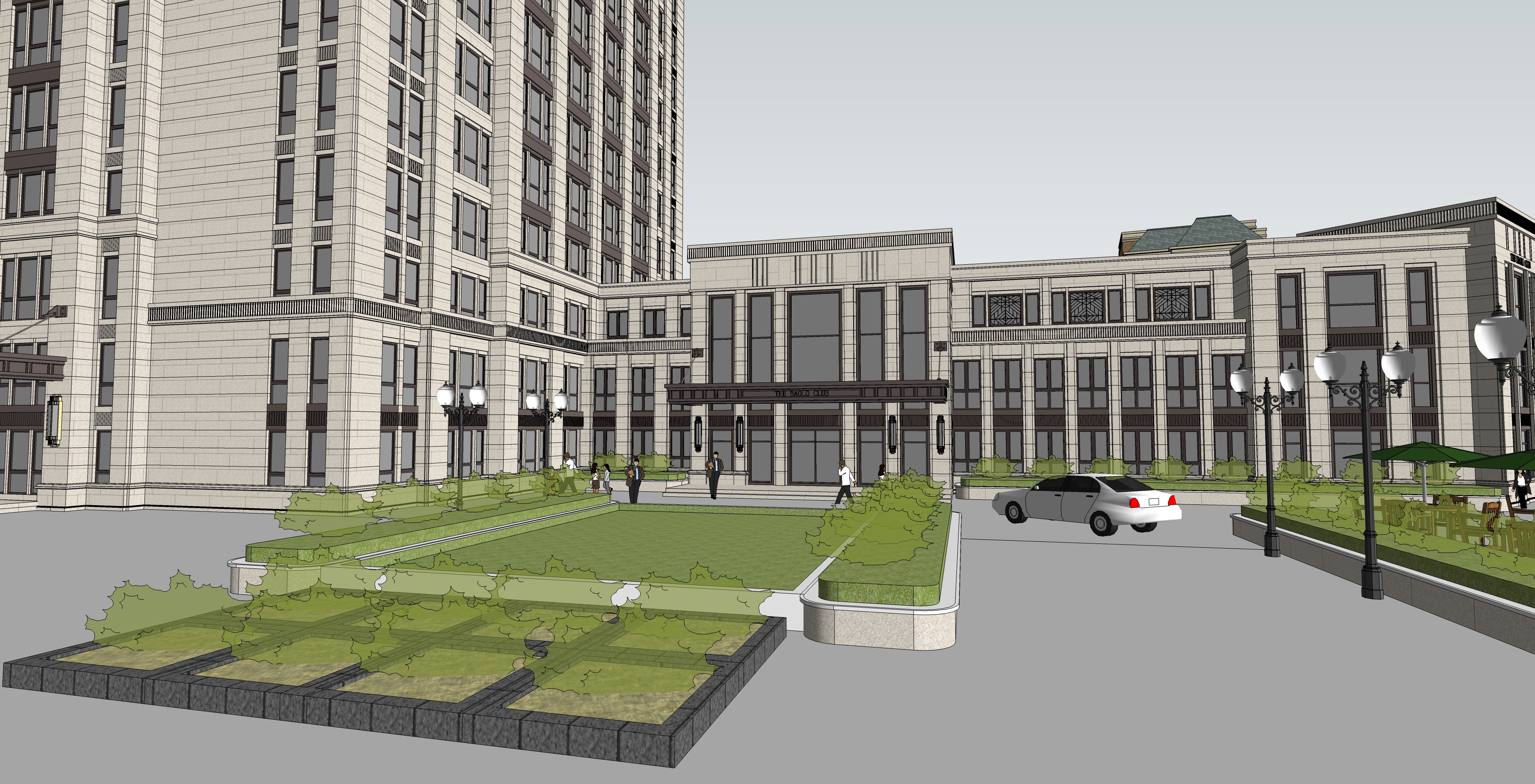 欧式新古典风格高层公寓及会所建筑sketchup模型