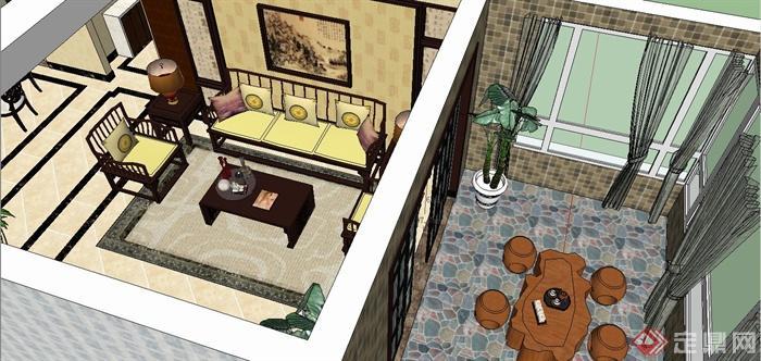 某精美现代中式风格住宅室内装饰设计SU模型[原创
