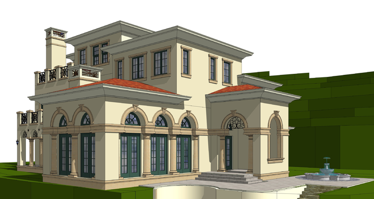 欧式古典风格台地别墅建筑sketchup模型