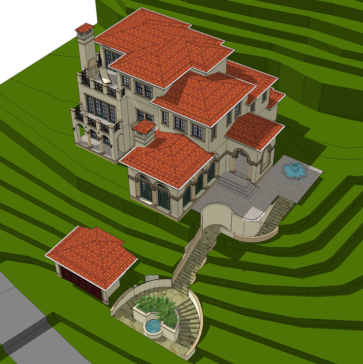 欧式古典风格台地别墅建筑sketchup模型