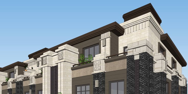 欧式新古典风格联排别墅建筑sketchup模型