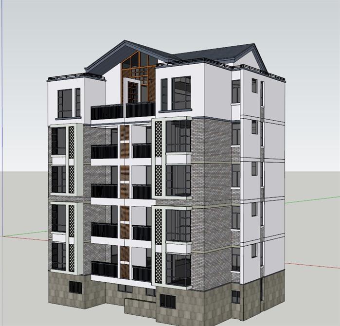 某中式风格五层住宅楼建筑设计SU模型（JPG效果图