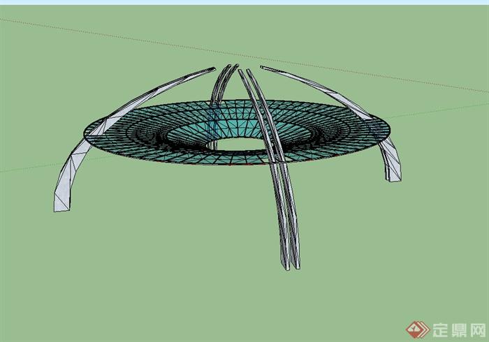 某现代风格景观玻璃廊架设计su模型[原创]