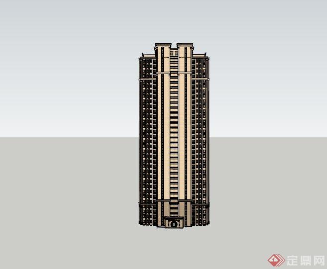 某欧式高层电梯房办公楼建筑设计SU模型