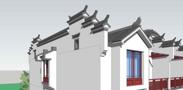 中式风格徽派联排别墅住宅sketchup模型