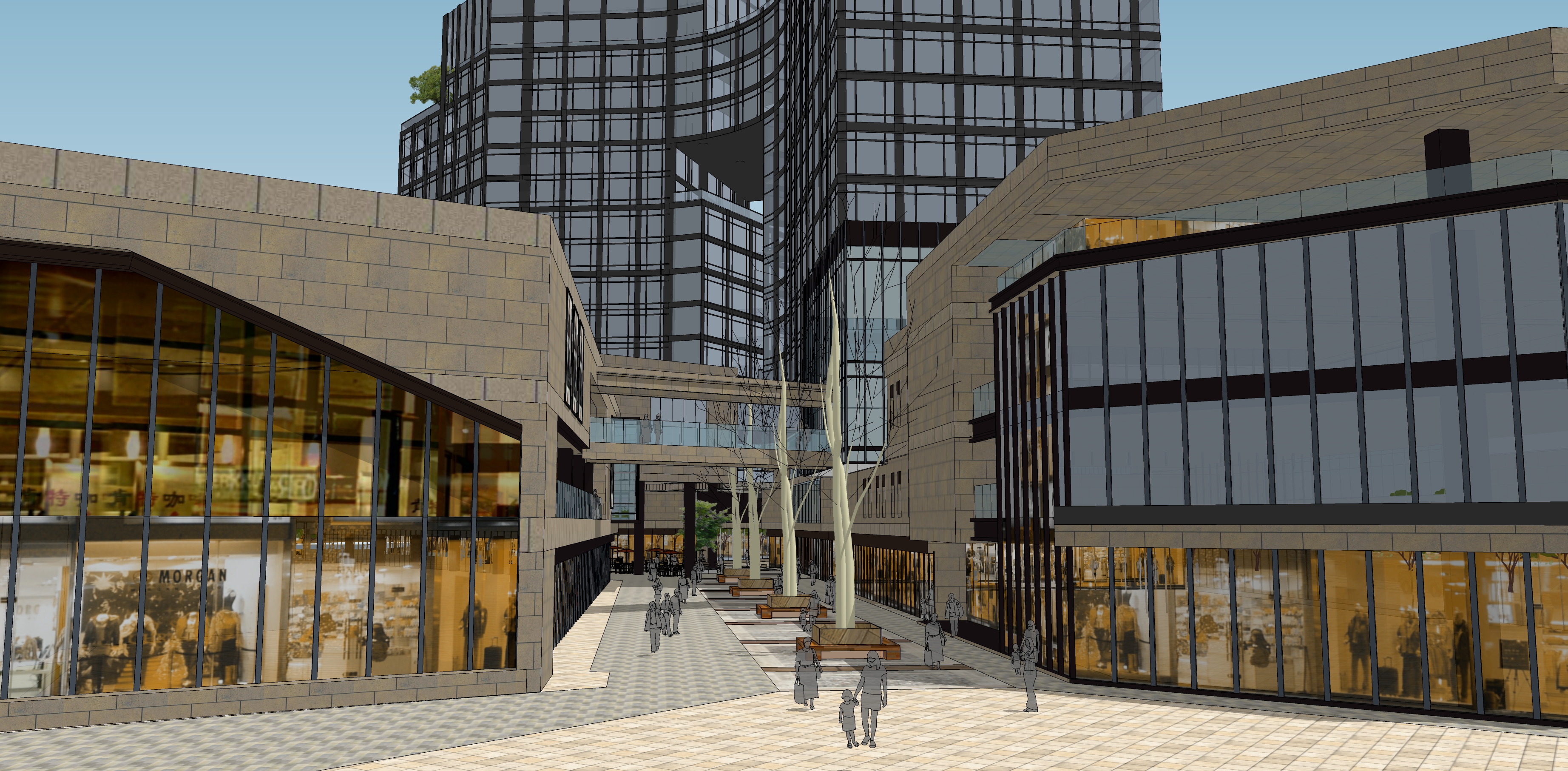 现代风格商业大厦与商业街sketchup模型
