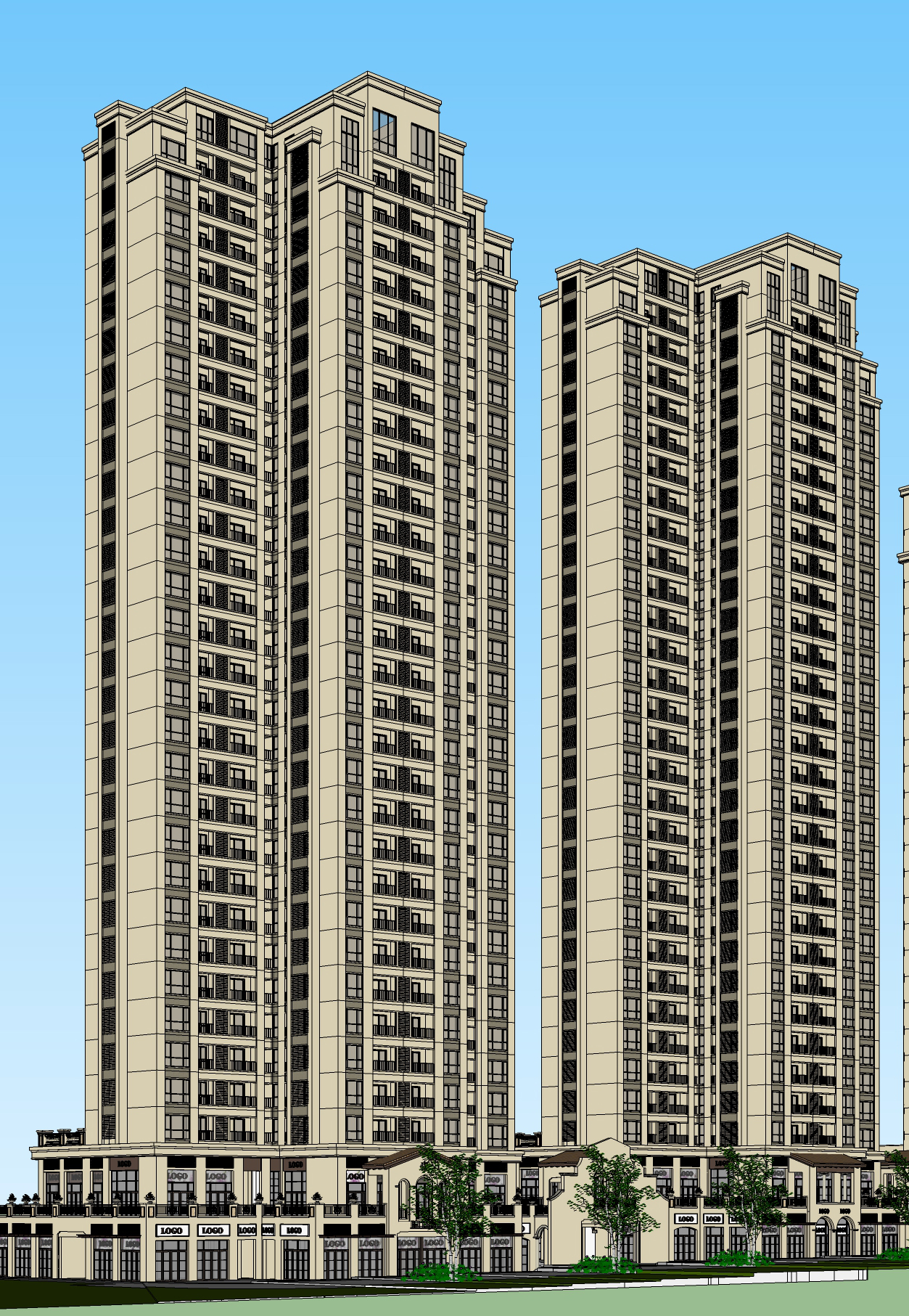 现代风格高层商住楼建筑sketchup模型