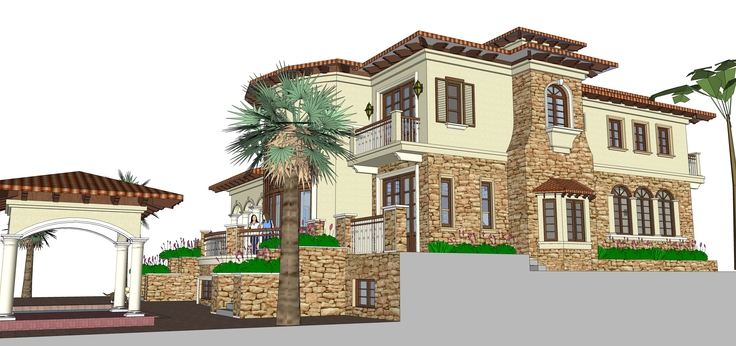西方新古典风格两层独栋别墅sketchup模型