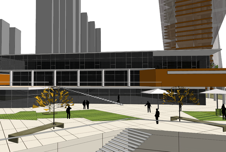 现代商业建筑与下沉式广场设计方案sketchup模型
