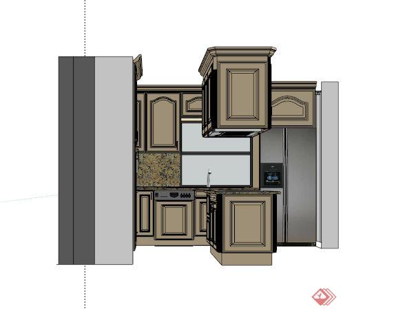 欧式厨房整体厨柜设计SU模型[原创]