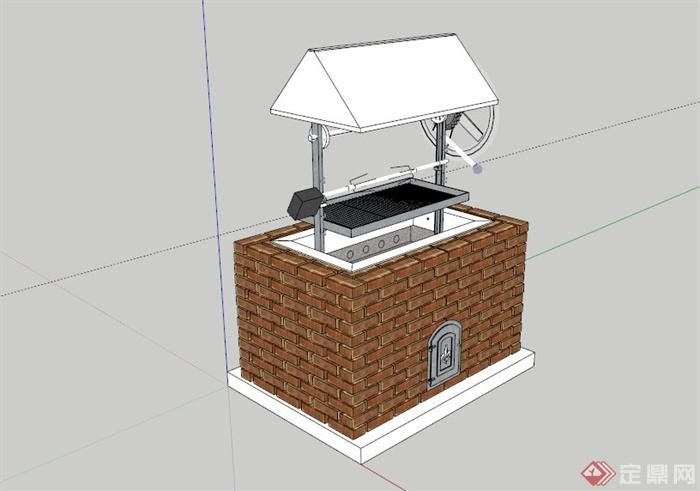 某现代红砖烧烤架SU模型
