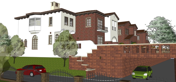 欧式风格两层联排别墅住宅sketchup模型