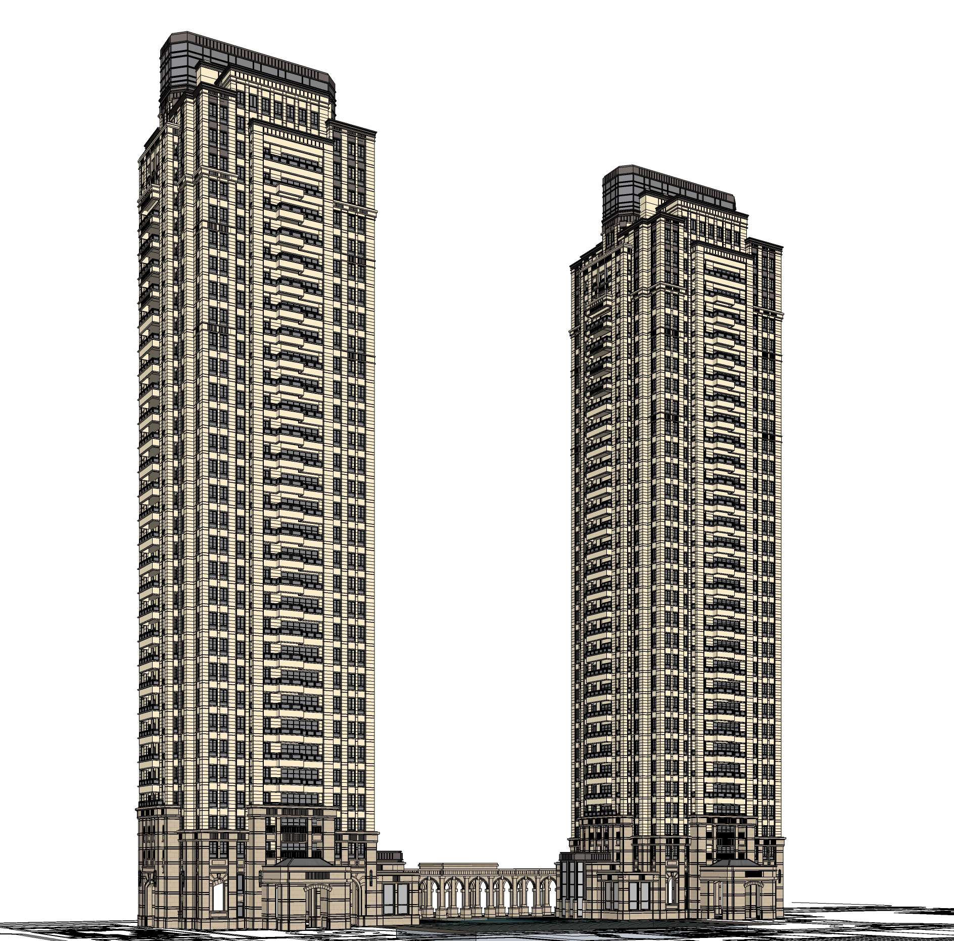 欧式风格高层住宅与会所建筑sketchup模型