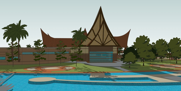 东南亚风格度假酒店与景观设计sketchup模型