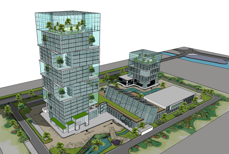 现代风格高层办公绿色建筑设计方案sketchup模型