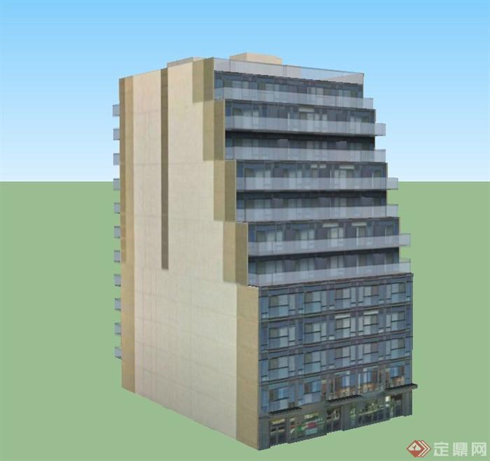 某现代高层阶梯形住宅建筑设计su模型