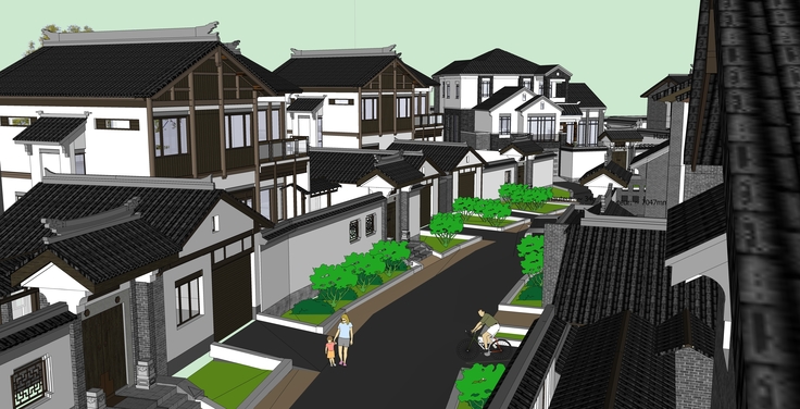 新中式风格古建筑院落住宅群sketchup模型