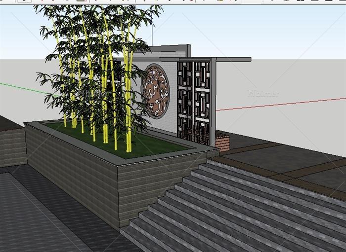 新中式鏤空景牆su精細設計模型[原創]