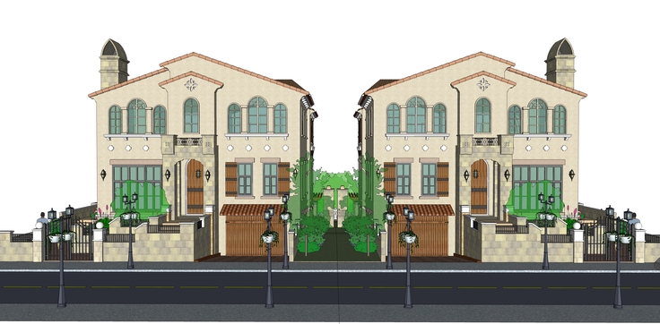 地中海风格独栋别墅住宅sketchup模型
