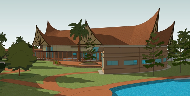 东南亚风格度假酒店与景观设计sketchup模型