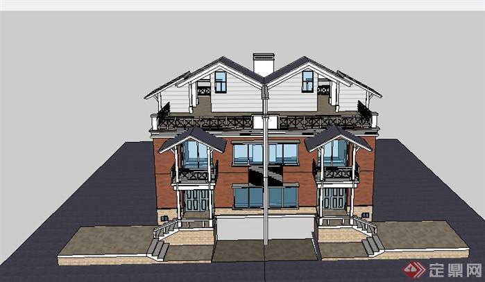某现代风格双拼别墅建筑设计SU模型