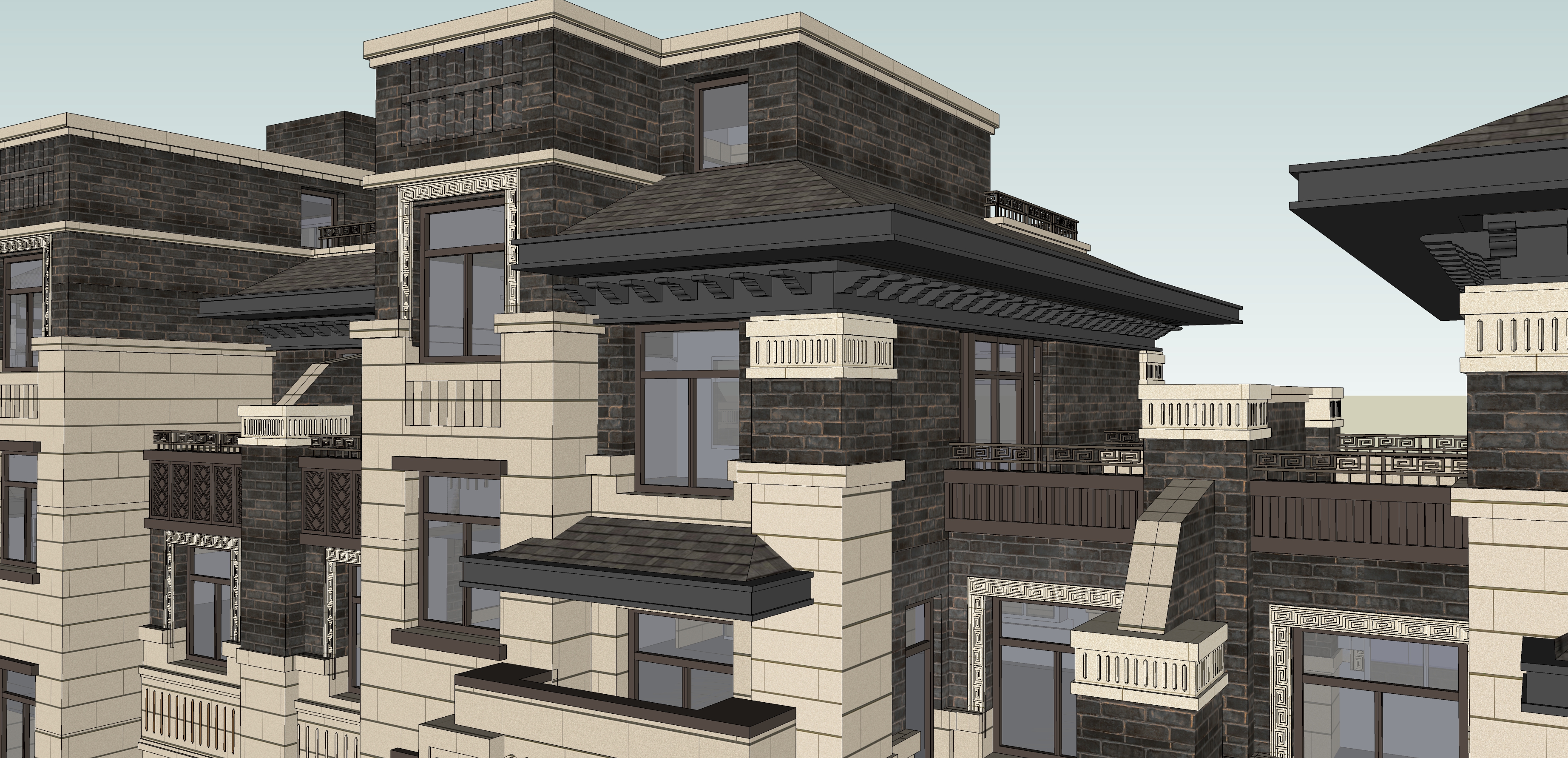 新古典主义联排别墅方案设计sketchup模型