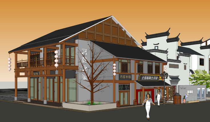 中式风格商业街sketchup模型