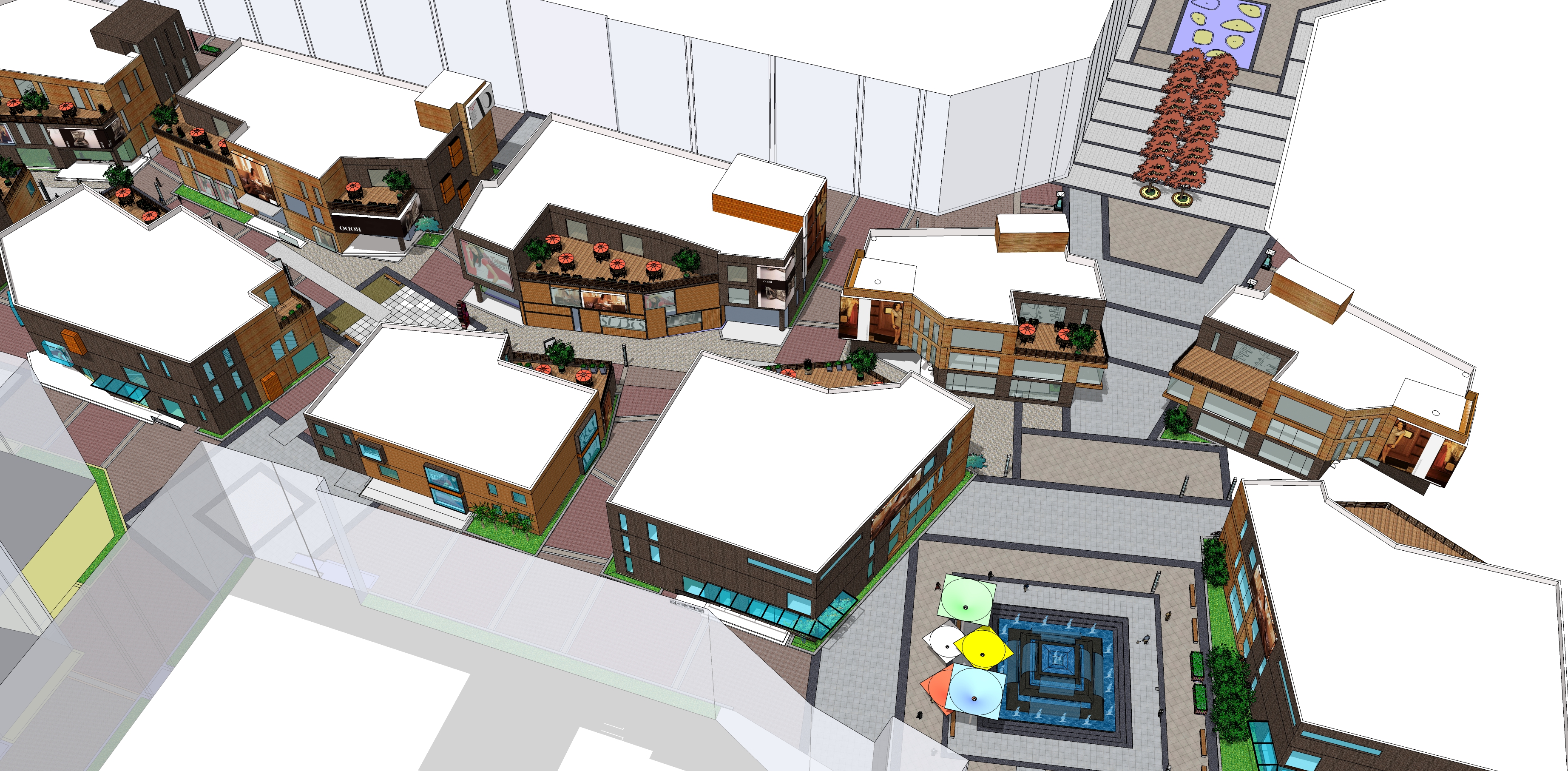 现代岛式商业步行街设计方案sketchup模型