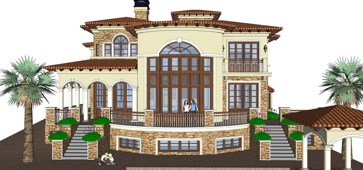 西方新古典风格两层独栋别墅sketchup模型