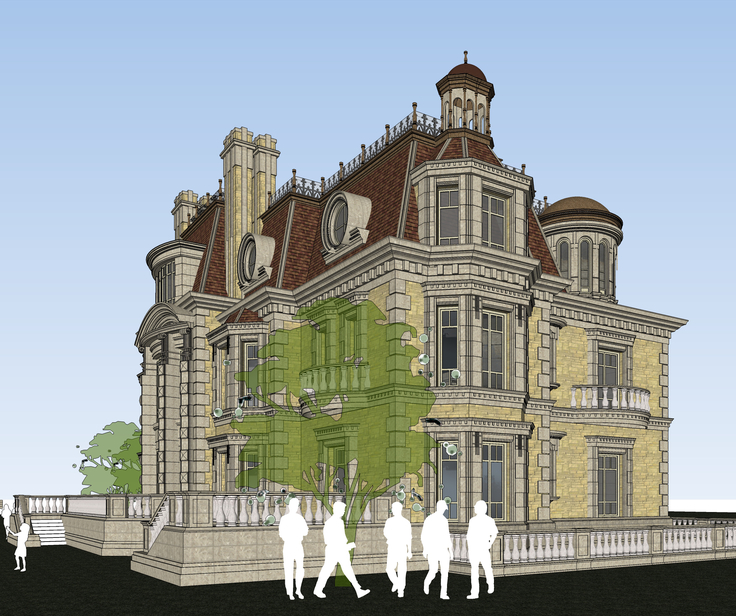 欧式古典风格独栋别墅带地下设计sketchup模型