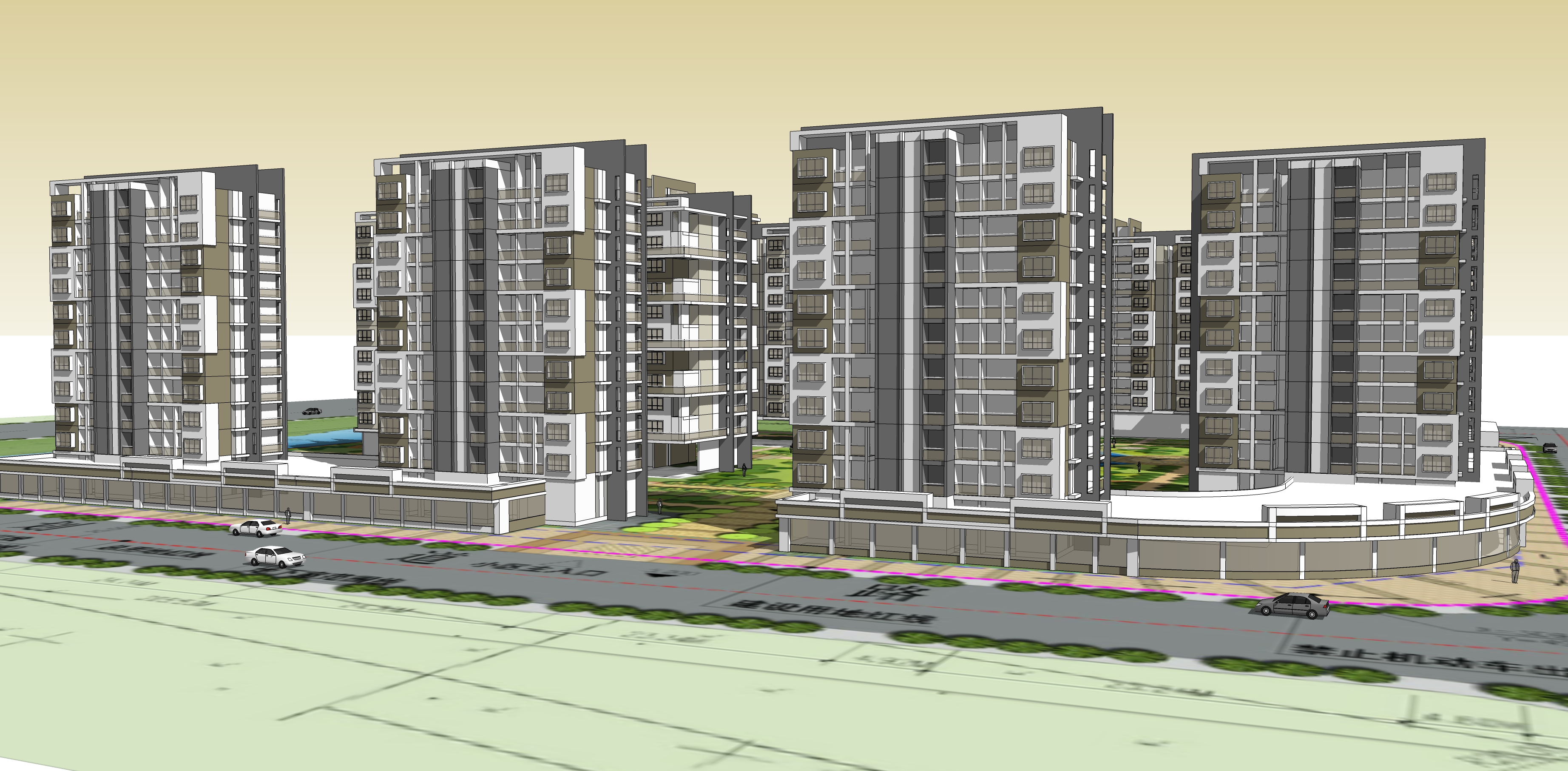 现代风格多层住宅楼设计方案sketchup模型