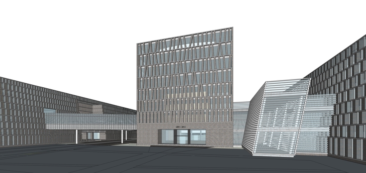 现代图书馆建筑群sketchup模型