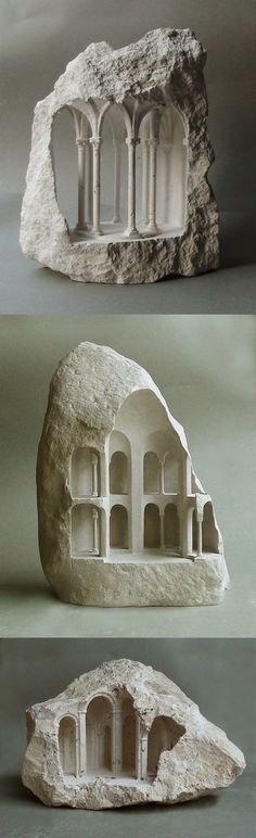 						原始石头材质，微型建筑结构雕刻模型，质