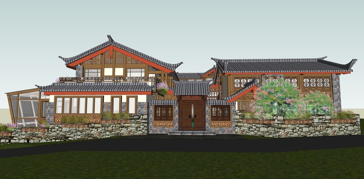 中式风格古镇草居建筑sketchup模型